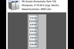  Nach Eingabe des gewünschten Volumens, der Raumabmessungen und eventuell der Tankart sowie kritischer Durchgangsmaße werden unterschiedliche Aufstellvarianten ermittelt. 