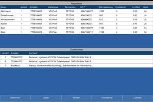  Die App fasst die ausgewählten Produkte in einem Report zusammen – die Produkte lassen sich für die Bestellung direkt in den Buderus Onlineshop übertragen. 